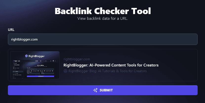 Entering a URL into the AI Backlink Checker Tool