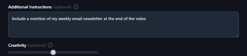 Giving Additional Instructions to the Blog Post to YouTube Video Script Generator