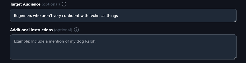 Describing Your Target Audience to the Blog Post to YouTube Video Script Generator