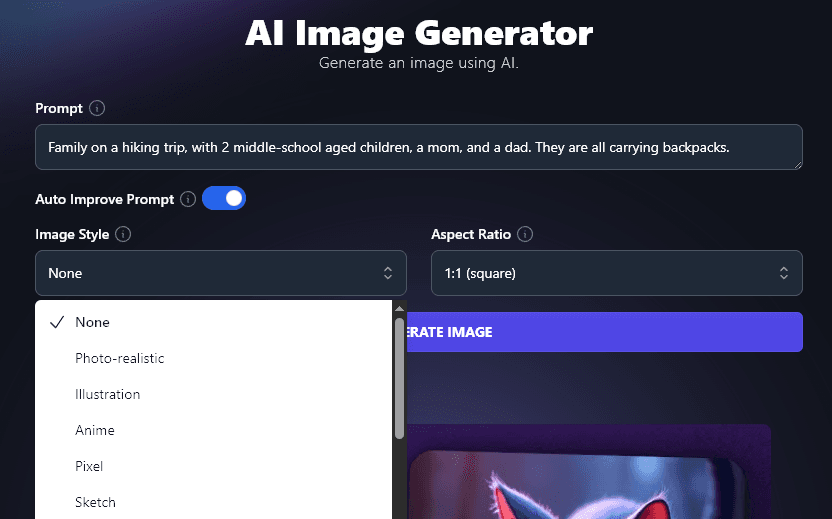 Selecting an Image Style for the AI Image Generator to Use