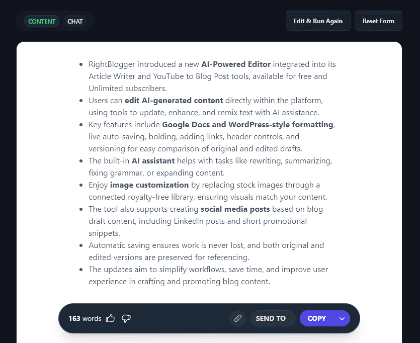 Creating a Short Summary of the Blog Post Using the Key Takeaways Generator