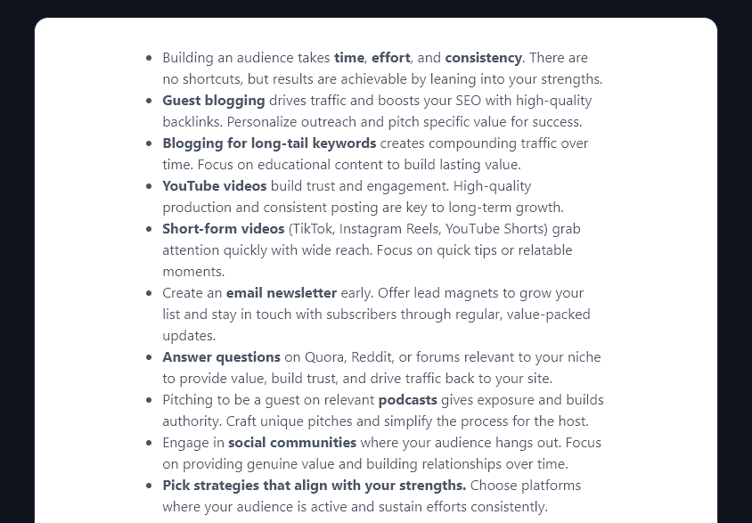 A Summary of a Blog Post, With List Format On (Produces a More Detailed Summary)