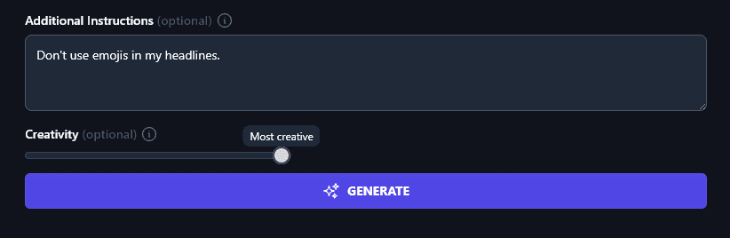 Adjusting the Creativity Level for the LinkedIn Headline Tool