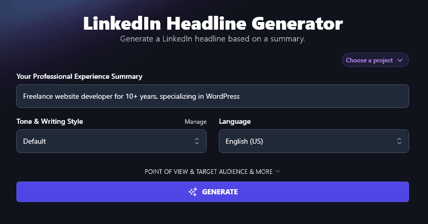 Entering a Summary of Your Professional Experience Into the LinkedIn Headline Generator
