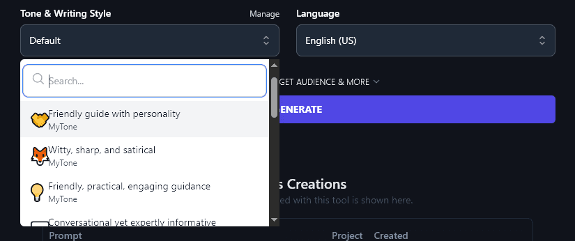Selecting a Custom MyTone to Use in the LinkedIn Post Generator Tool