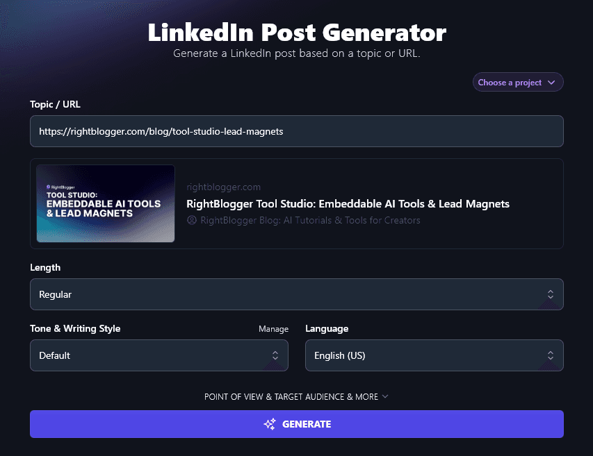 Using a Blog Post URL for the LinkedIn Post Generator
