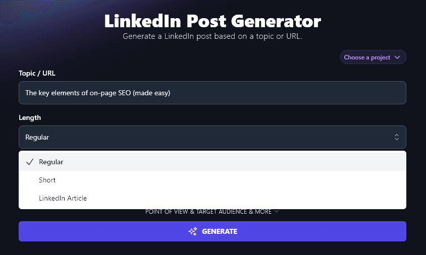 Selecting the Length for Your LinkedIn Post With the LinkedIn Post Generator