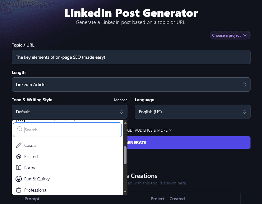 Choosing a Tone & Writing Style for the AI LinkedIn Post Generator