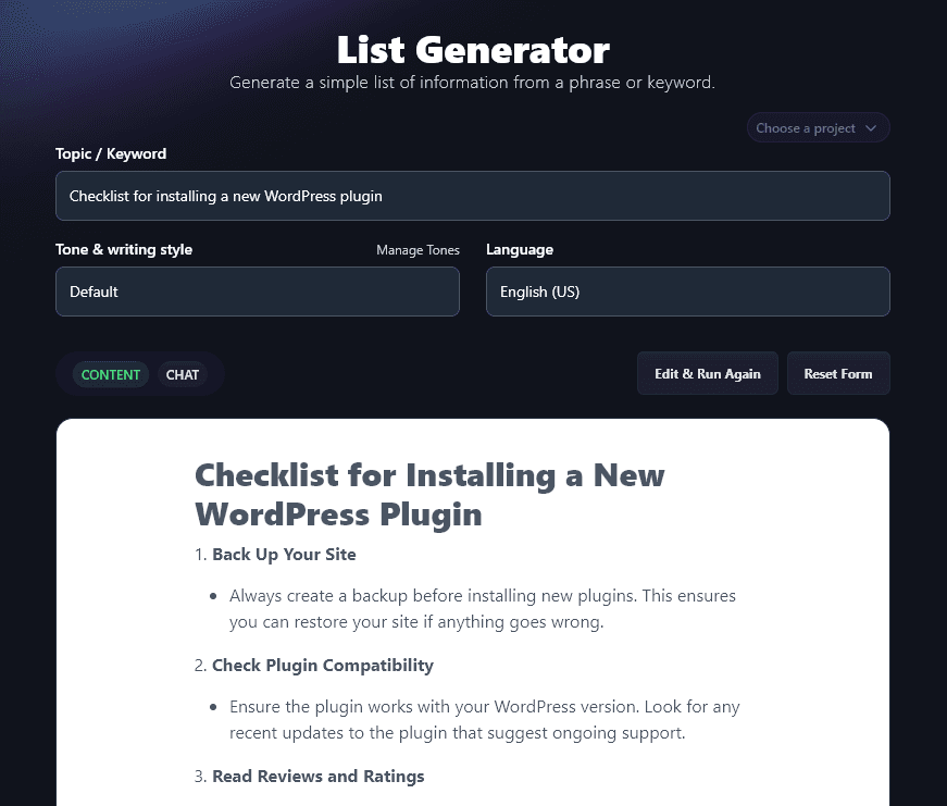 Running the AI-Powered RightBlogger List Generator and Creating a List