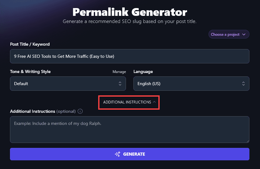 Additional Instructions on the Permalink Generator Tool (Screenshot)