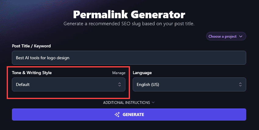 Example of Tone on Free Permalink Generator Tool Screen Shot