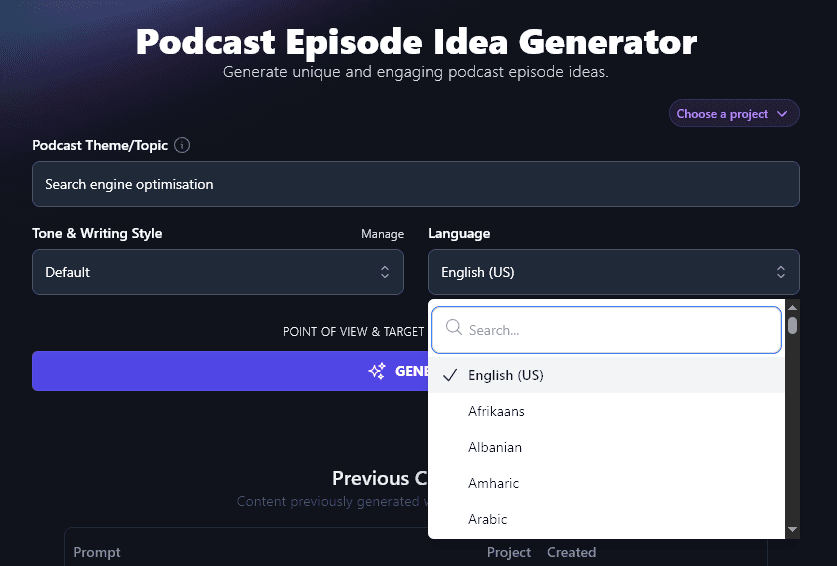 Choosing a Language for the Podcast Episode Idea Generator