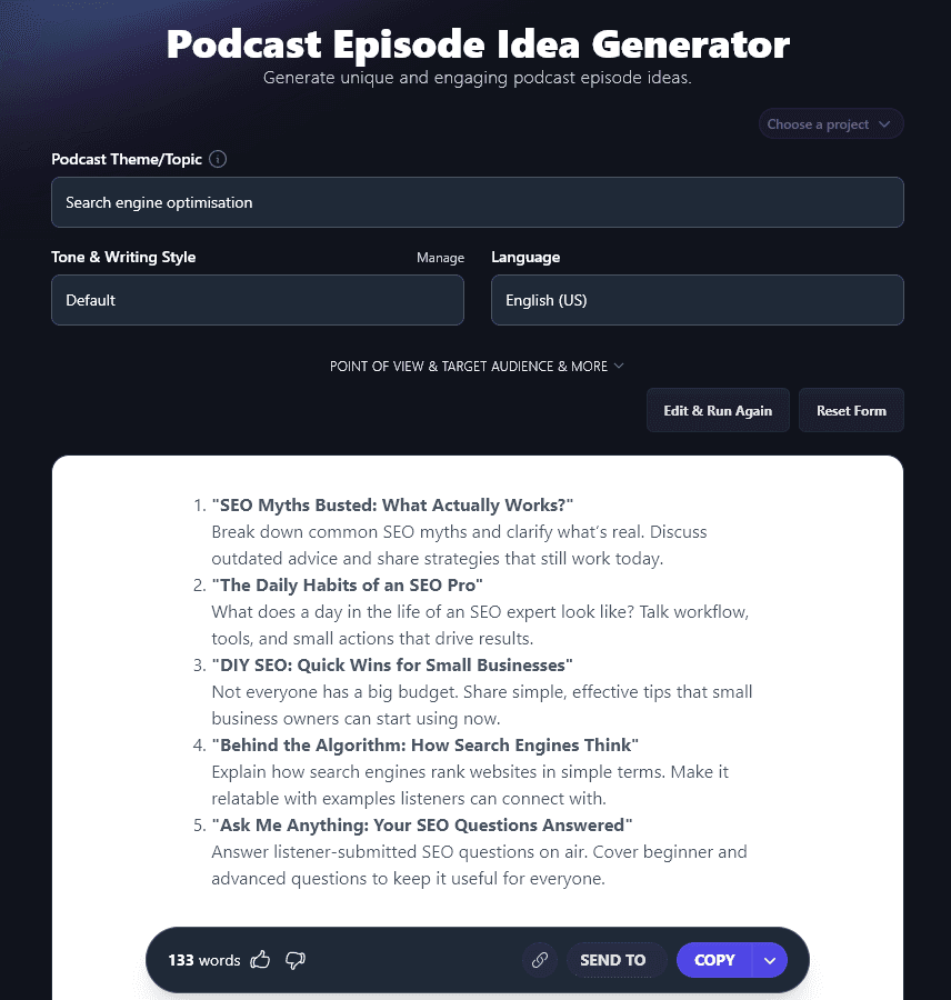 List of 5 Podcast Ideas Created by the Podcast Idea Generator Tool