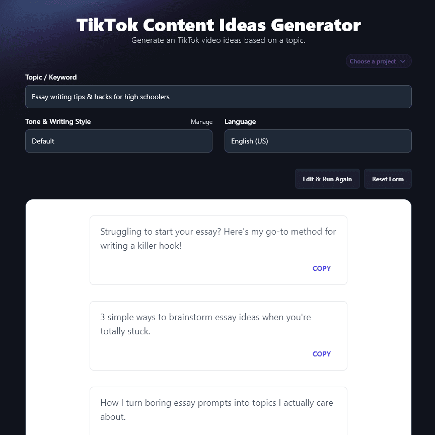 Ideas Created by the TikTok Ideas Generator