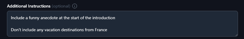 Adding Any Special Requests for the AI to Follow as it Creates the YouTube Script Outline