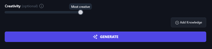 Setting the Creativity Level to Most Creative in the YouTube Script Outline Tool