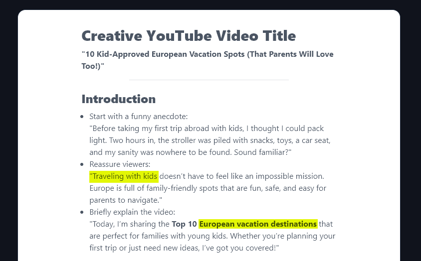 The Keywords are Included in the Text of the Script Outline