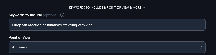 Adding Keywords for the AI to Incorporate in the Generated YouTube Script Outline