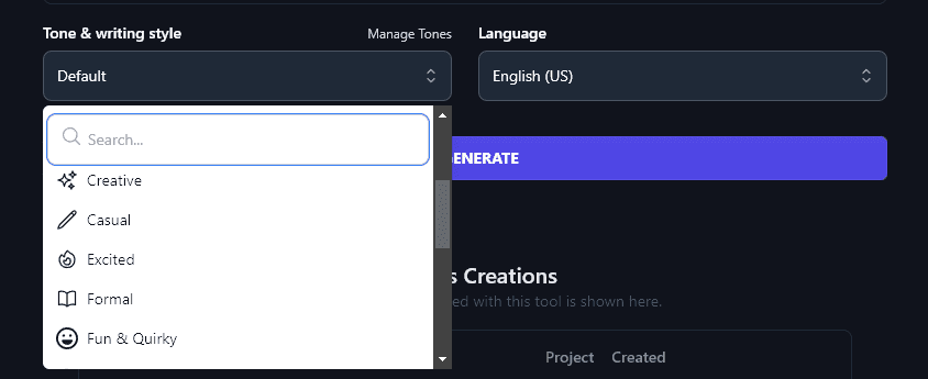 Changing the Default Tone & Writing Style for the AI Content Gap Tool