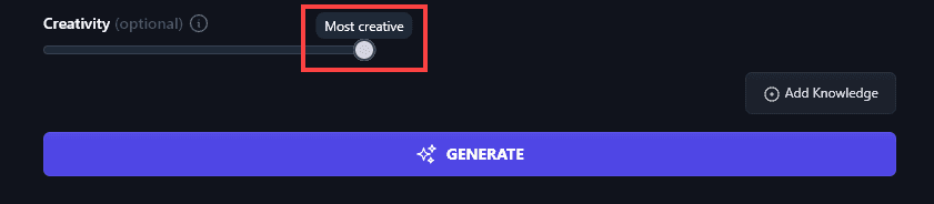 Adjusting the Creativity Slider for the AI FAQ Generator Tool