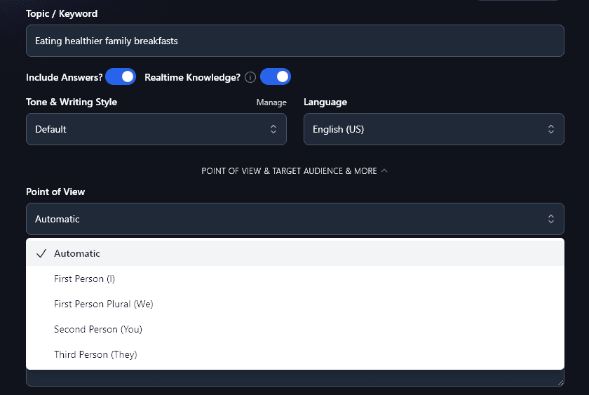 Setting a Point of View for the FAQ Generator Tool to Use When Writing Answers