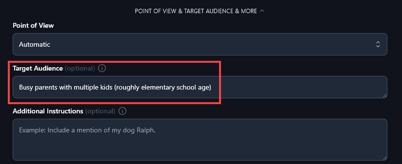 Specifying a Target Audience for the FAQ Generator Tool