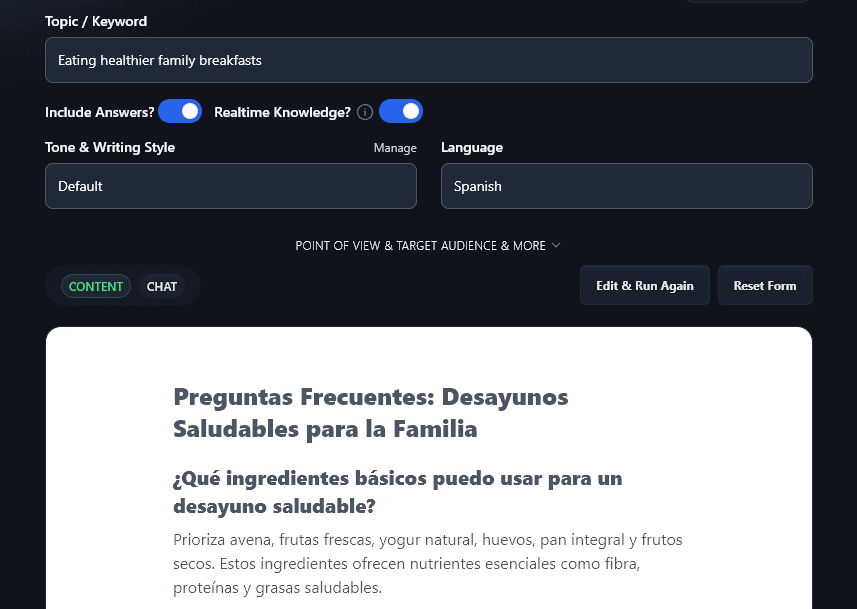 Generating FAQs in Spanish Instead of English, Using the Language Options for the FAQ Generator Tool