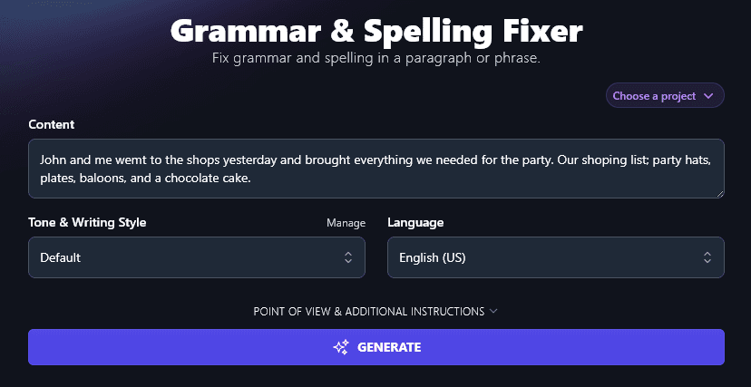 Pasting Text Into the Grammar and Spelling Fixer