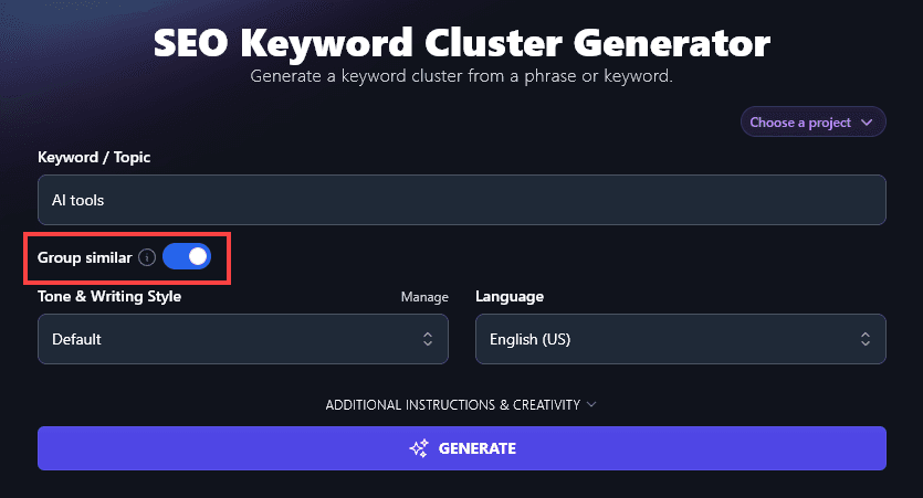 Opting to Group Similar Keywords Using the SEO Keyword Cluster Generator