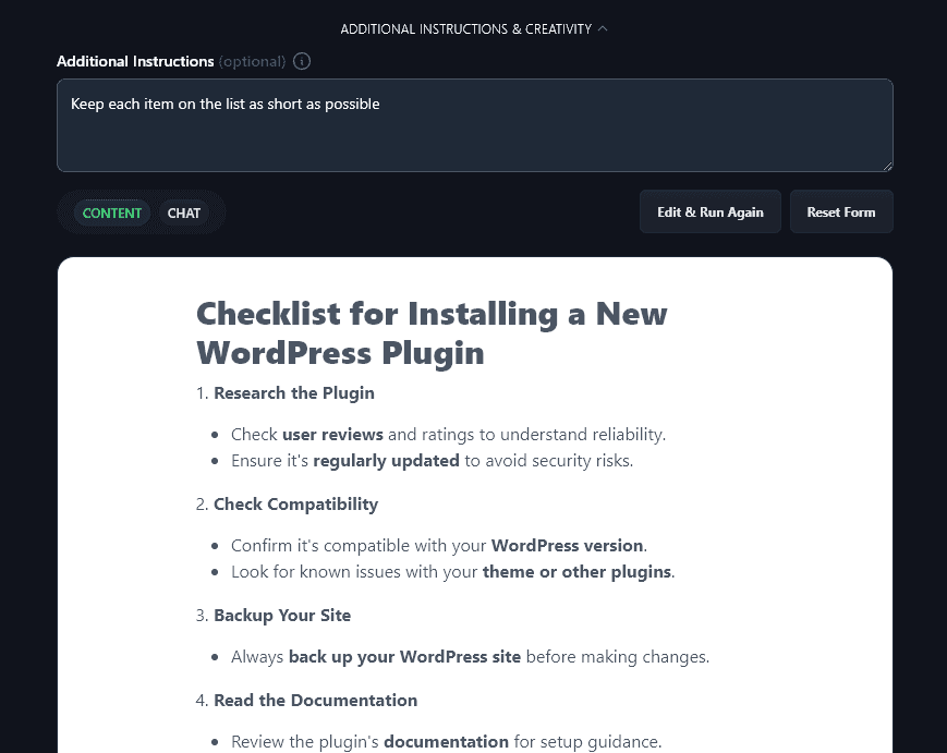 Adding Additional Instructions for the AI List Generator