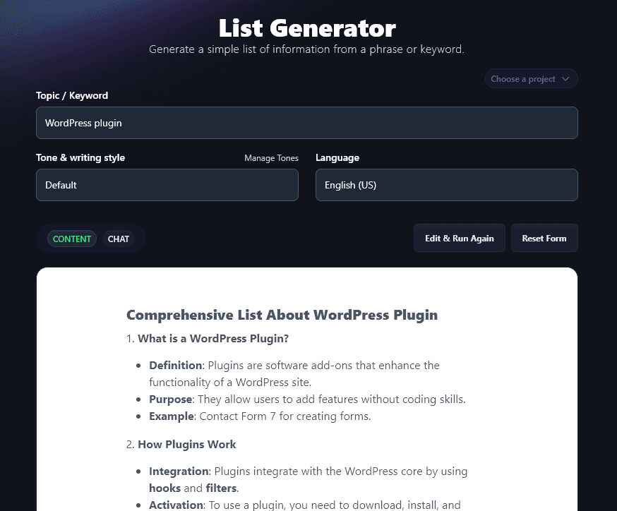 Using a General Topic With the AI-Powered RightBlogger List Generator Tool