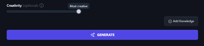 Setting the Creativity Slider to Most Creative in the Listicle Writer Tool