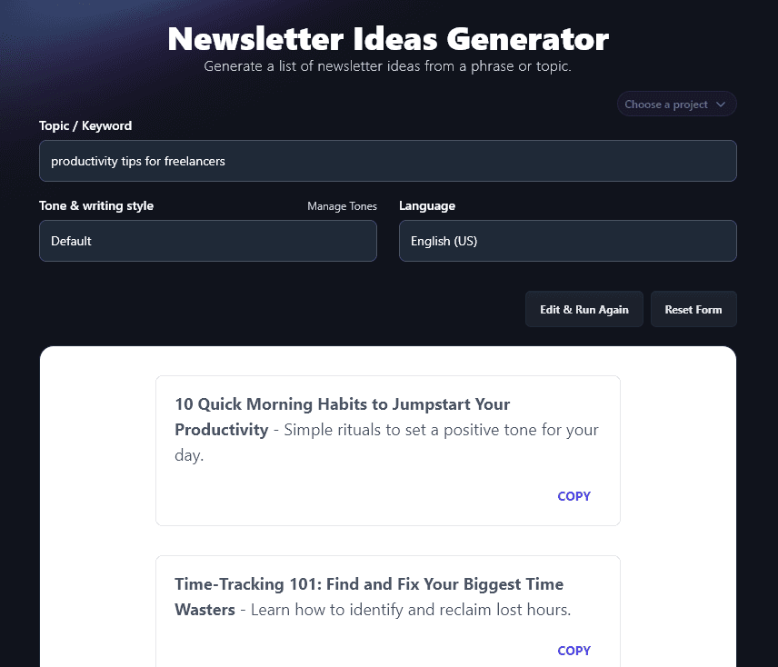 List of Newsletter Ideas Produced by the Newsletter Idea Tool