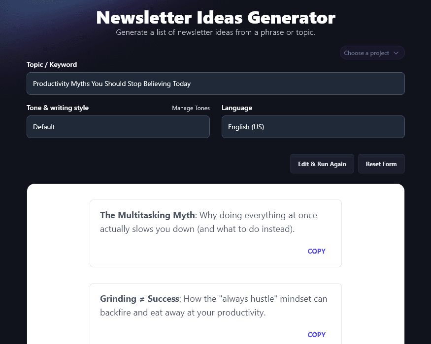 Picking a More Specific Idea and Running it Through the Newsletter Idea Generator Again
