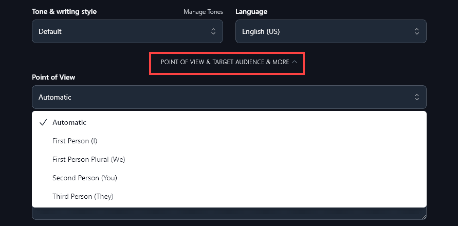Opening the Advanced Options and Selecting a Point of View for the Newsletter