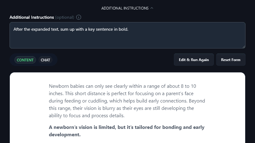 The AI Expand Text Tool Has Followed the Additional Instructions