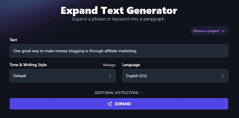 Selecting a Language for Your Expanded Text
