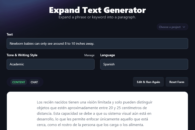 Generating an Expanded Paragraph of Text in Spanish