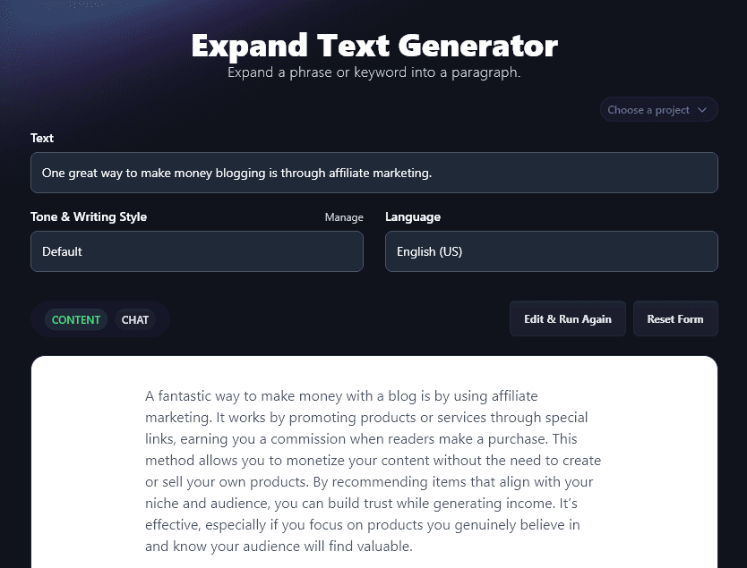 Generating Your Paragraph of Extended Text