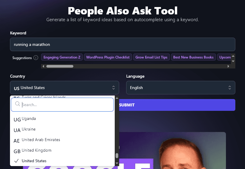 Selecting a Country for the People Also Ask Tool