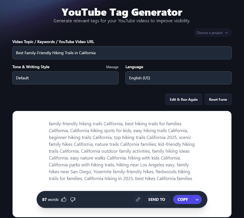 A List of Tags Generated by the AI YouTube Video Tag Generator