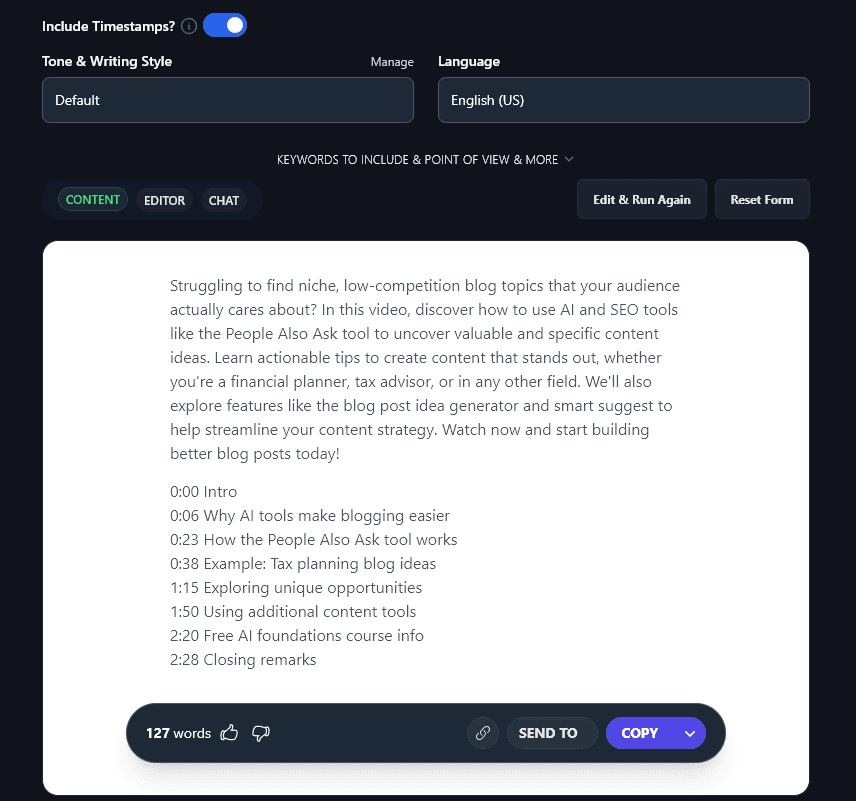 A Video Description Generated by the AI YouTube Description Tool