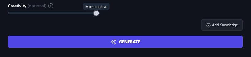 Adjusting the Creativity Level of the Video Description, Using the Creativity Slider