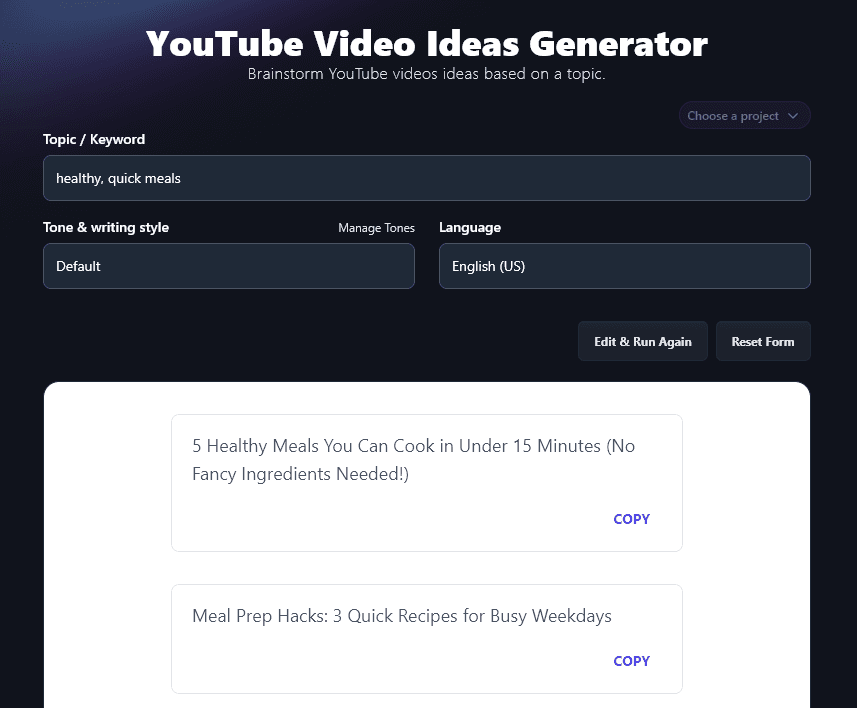 A List of Video Ideas Generated With the AI YouTube Ideas Generator