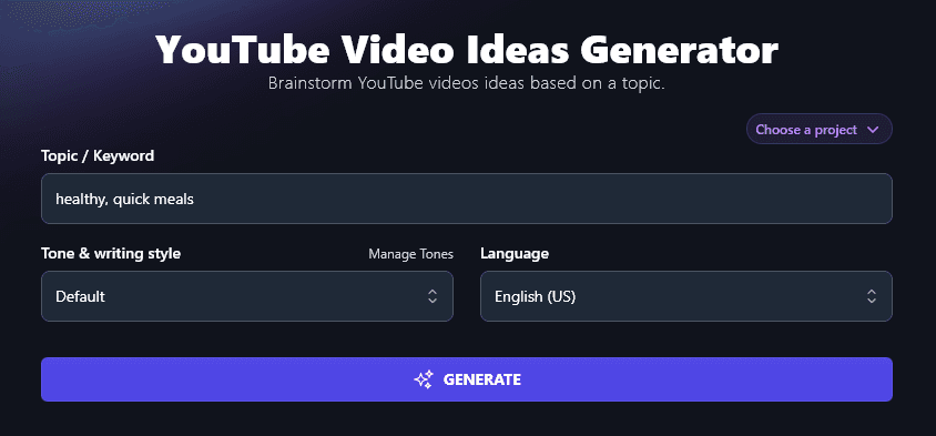 Entering a Topic/Keyword Into the AI Video Ideas Generator