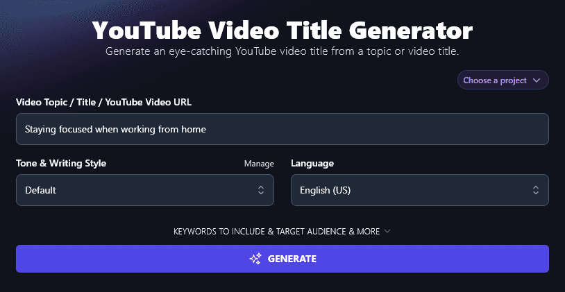 Entering a Video Topic or Title Into the YouTube Video Title Generator