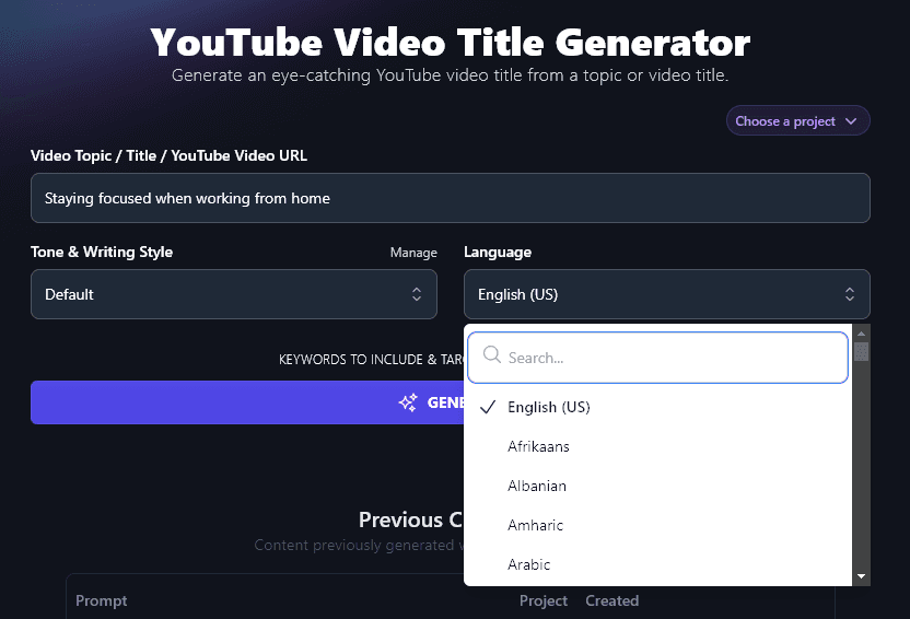 Choosing a Language for the AI Video Title Generator