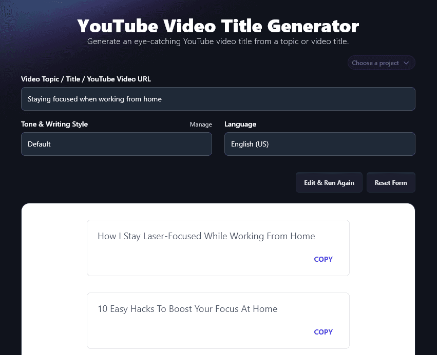 Running the AI YouTube Video Title Generator and Getting a List of Potential Titles