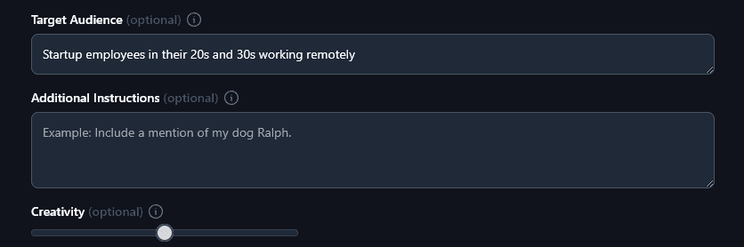 Giving the AI YouTube Title Generator a Description of Your Target Audience