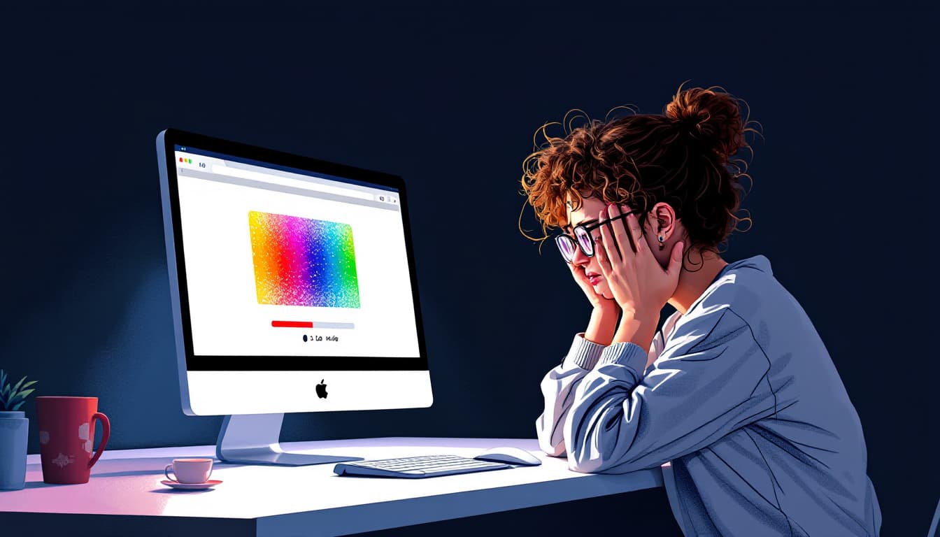 Illustration of a sad woman at a computer
